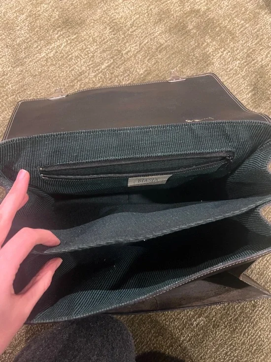 Black Leather Italian Messenger Bag with Silver Hardware - Picture 4 of 5